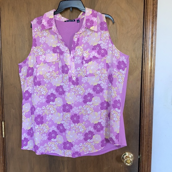 Relisted Architect retro floral print on front w pockets sleeveless 2X - Picture 6 of 17